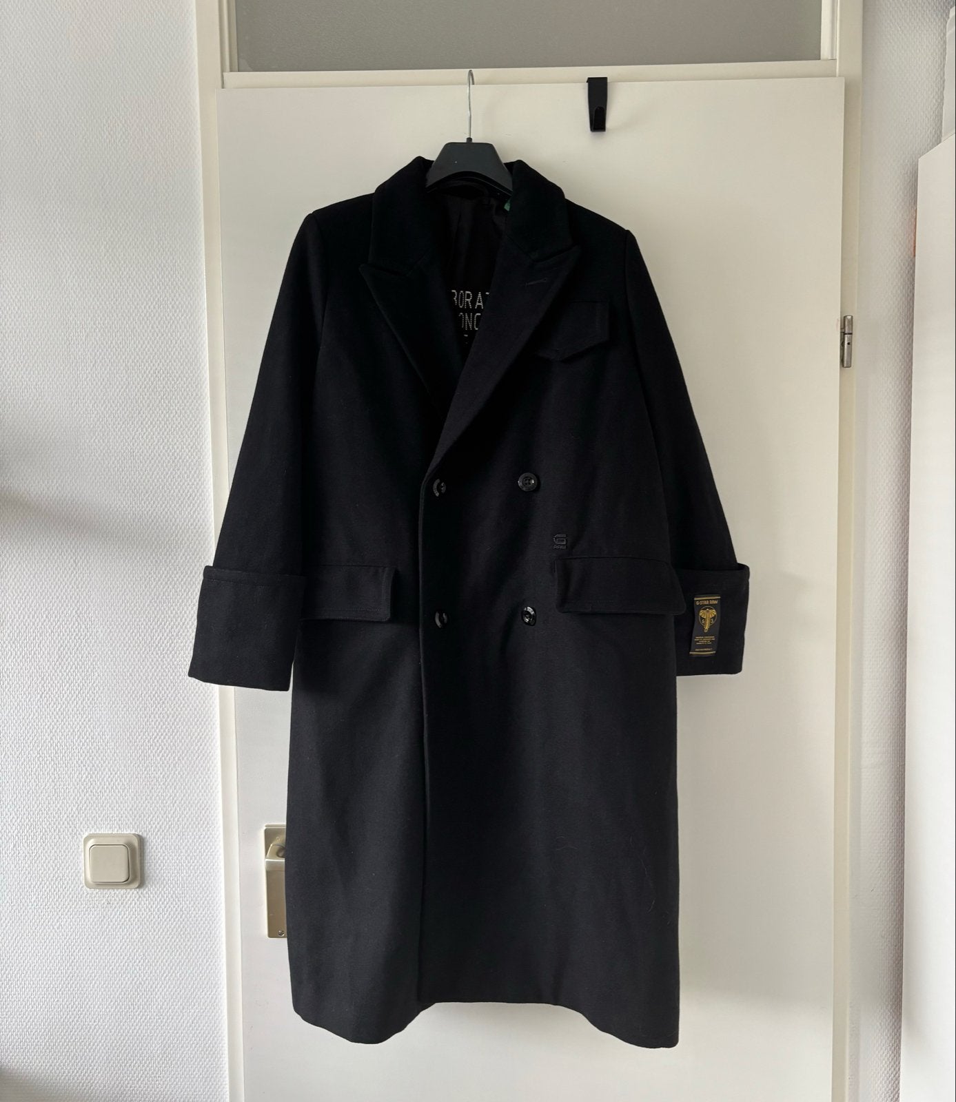 G-Star RAW Lange Wollen Winterjas Zwart Maat M, Ophalen of Verzenden, Nieuw, Maat 38/40 (M), Zwart