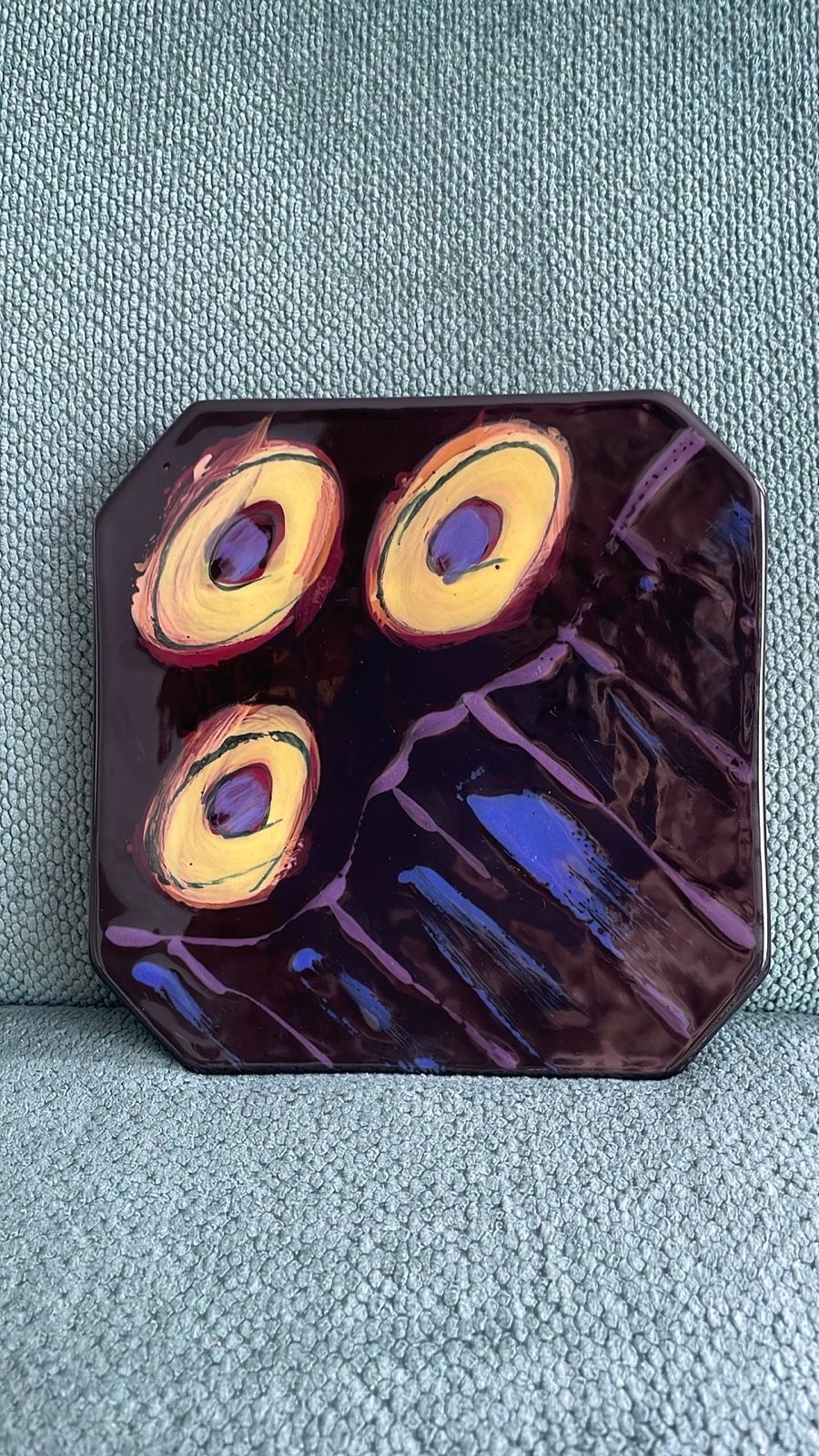 Square Abstract Modern Studio Pottery Plate EUC Karen Howell, Verzenden