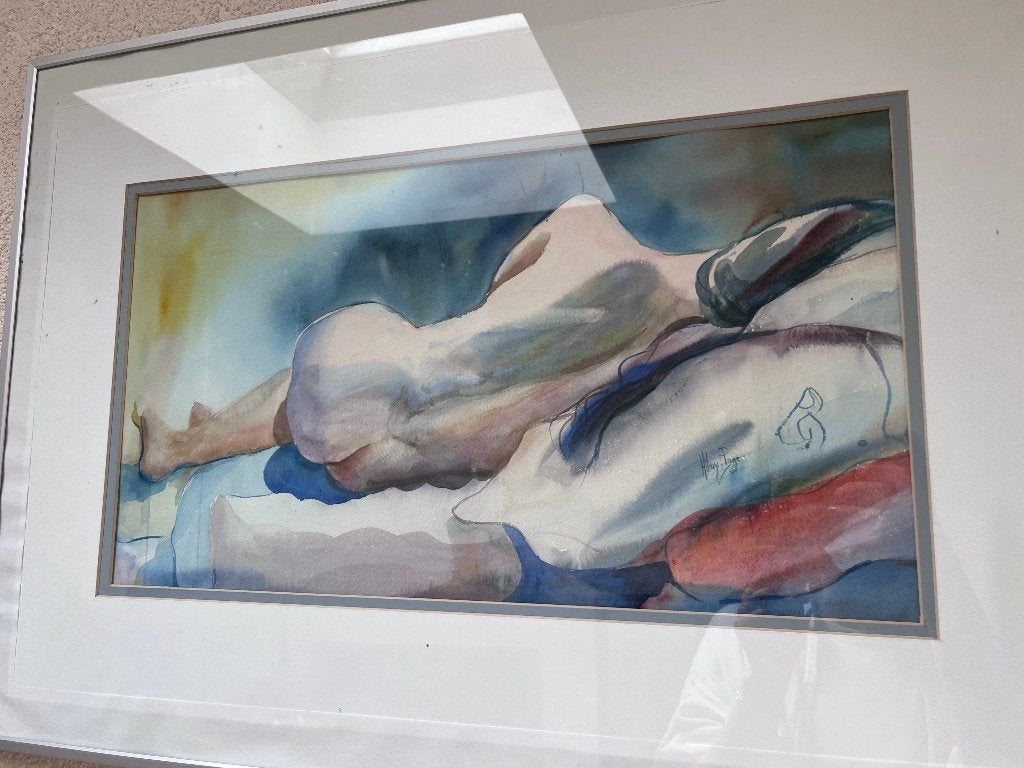 Hilary Page - Naakt aquarel in kleur - liggende vrouw, Ophalen, Origineel werk