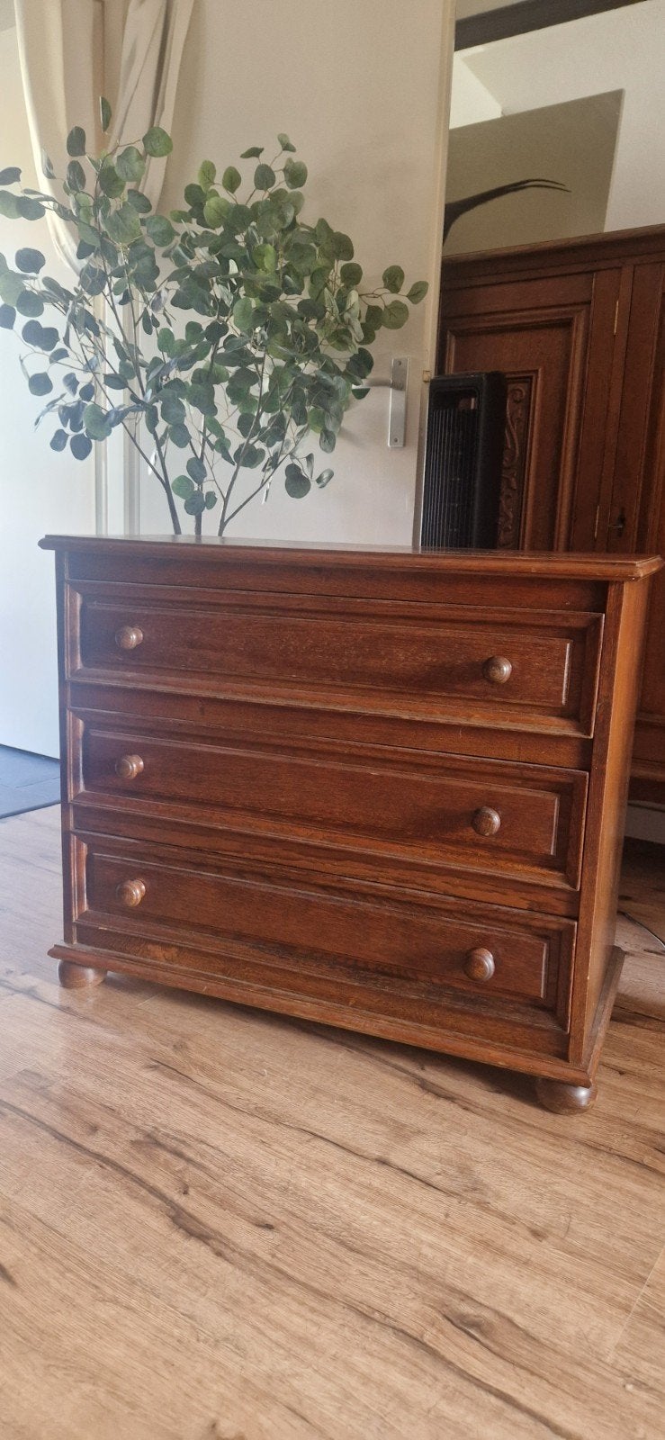 Vintage houten ladekast met 3 lades, Huis en Inrichting, Kasten | Ladekasten, Ophalen, Gebruikt, Vintage, 50 tot 100 cm