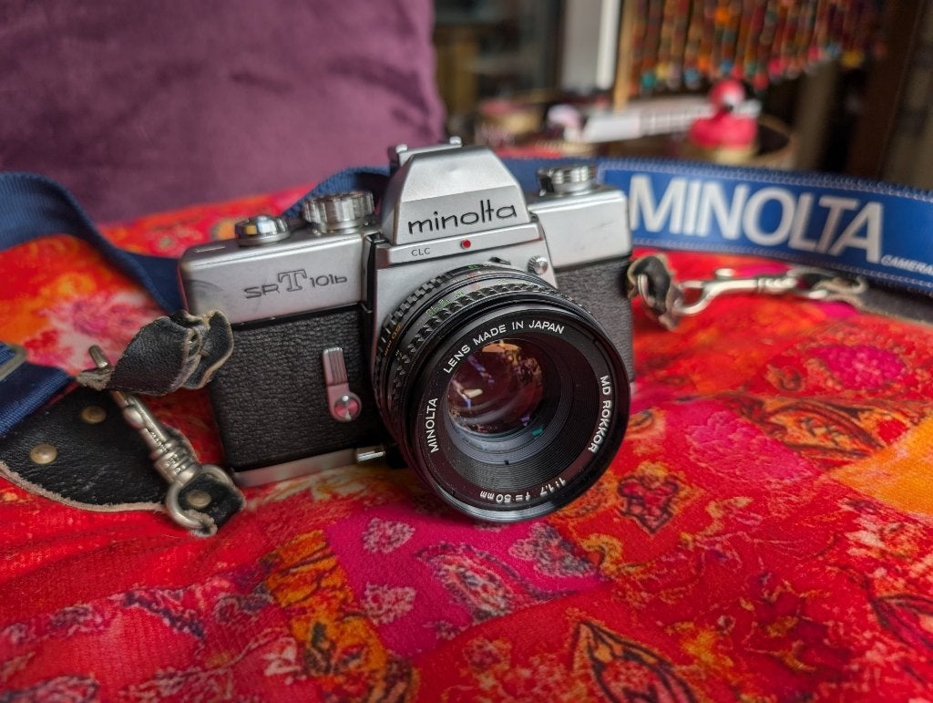 Minolta srT101b +50 mm lens, Ophalen of Verzenden, Gebruikt, Spiegelreflex, Minolta