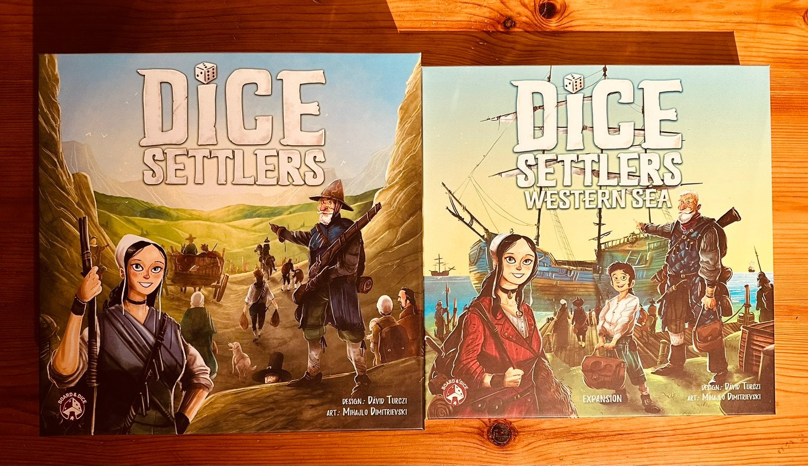 Dice Settlers + Western Sea Expansion + Promo’s (Engels), Hobby en Vrije tijd, Een of twee spelers, Ophalen of Verzenden, Zo goed als nieuw