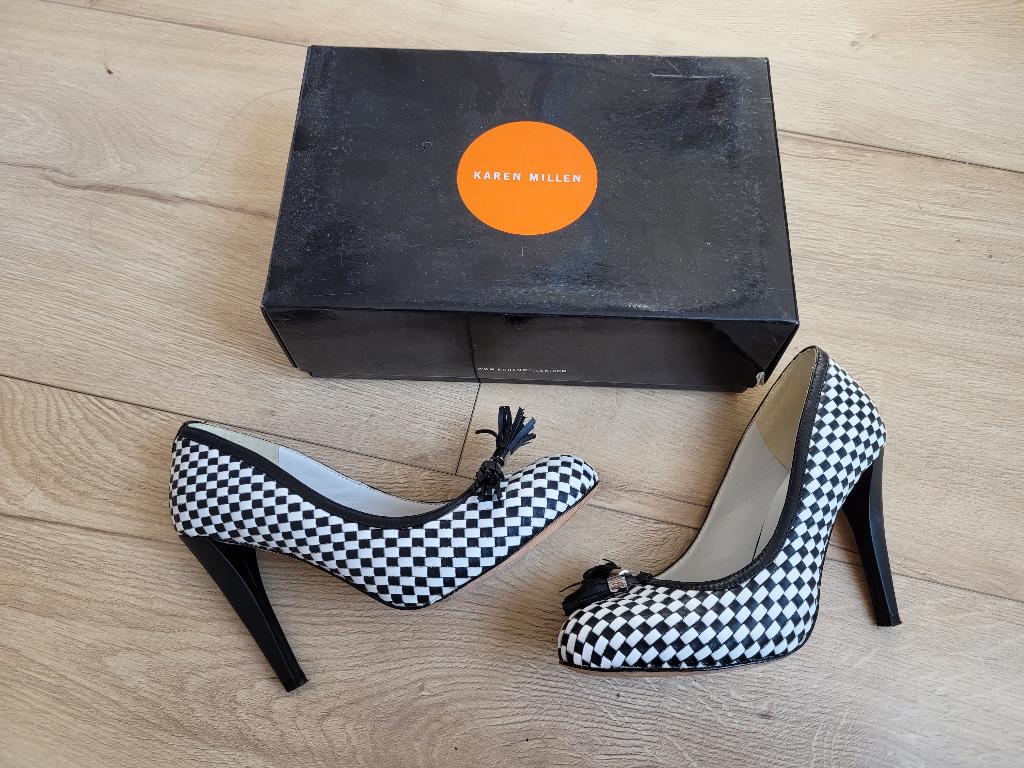 KAREN MILLEN zwart witte pumps maat 39 ~ NH0402, Pumps, Karen Millen, Zwart, Ophalen of Verzenden