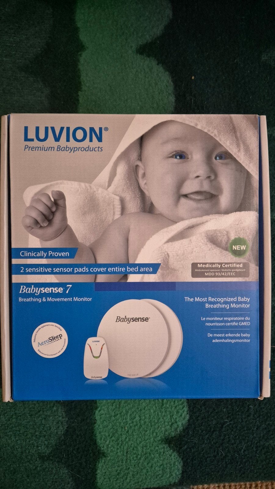 Luvion Babysense 7 ademhalingsmonitor met 2 sensorplaten, Kinderen en Baby's, Ophalen of Verzenden, Zo goed als nieuw, Minder dan 100 meter