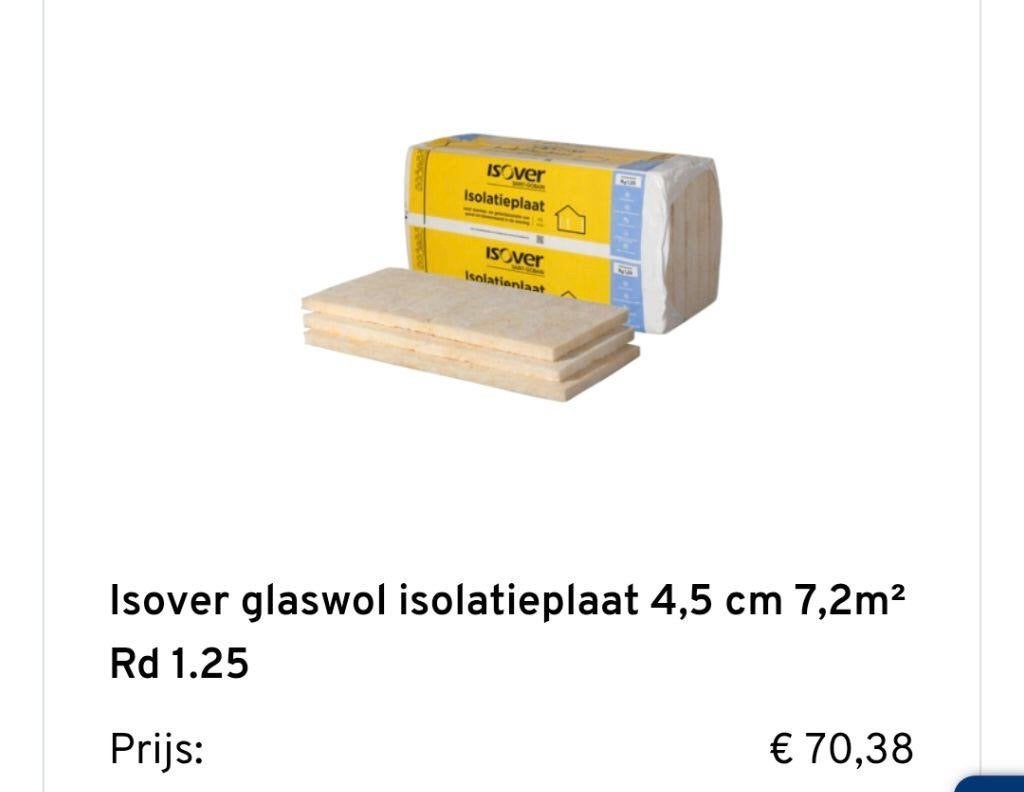 Isover glaswol isolatieplaat 4,5cm dik, Ophalen, 4 tot 8 cm, Zo goed als nieuw, Minder dan 5 m²