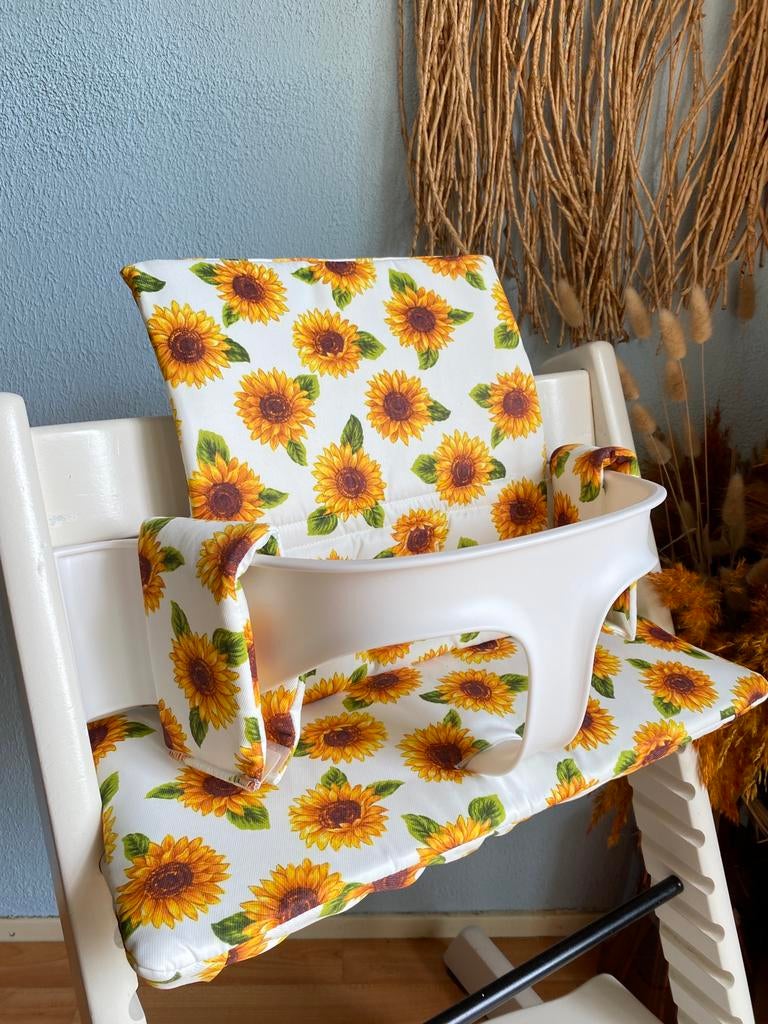 Zonnebloemen kussenset voor kinderstoel tripp trapp, Ophalen of Verzenden, Nieuw, Meegroeistoel, Stoelverkleiner