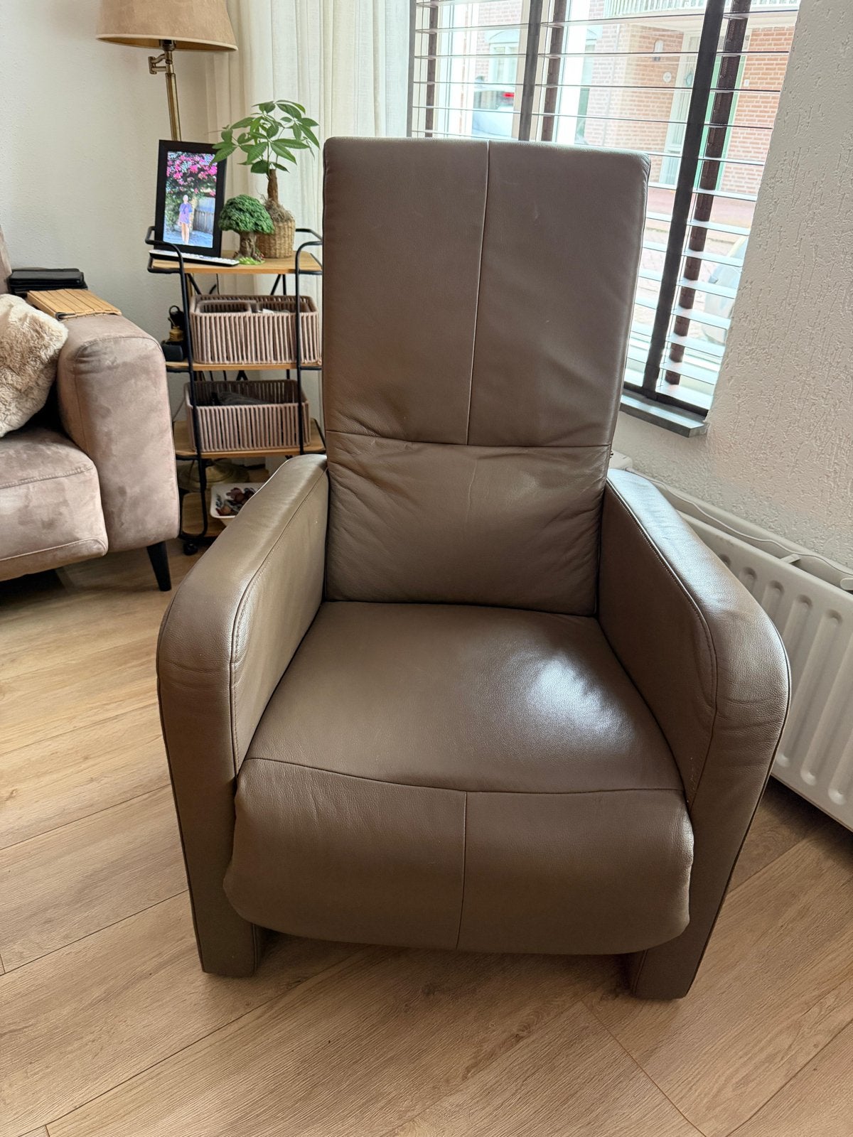 Leren relaxfauteuil - Comfortabel en verstelbaar, Ophalen, Gebruikt, 100 tot 125 cm, Leer