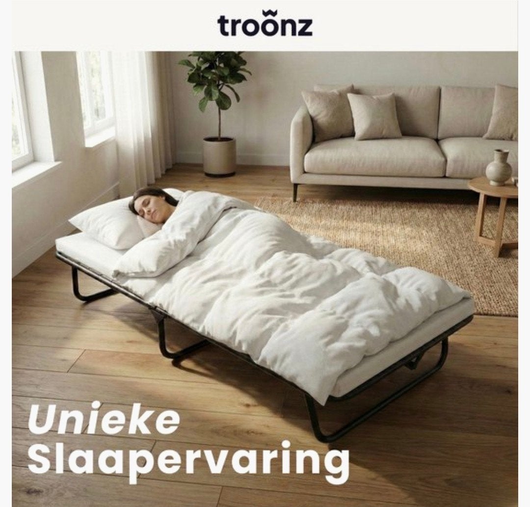 Compact opvouwbaar logeerbed - 80x190 cm, Ophalen, Modern en functioneel, Eenpersoons, Zwart