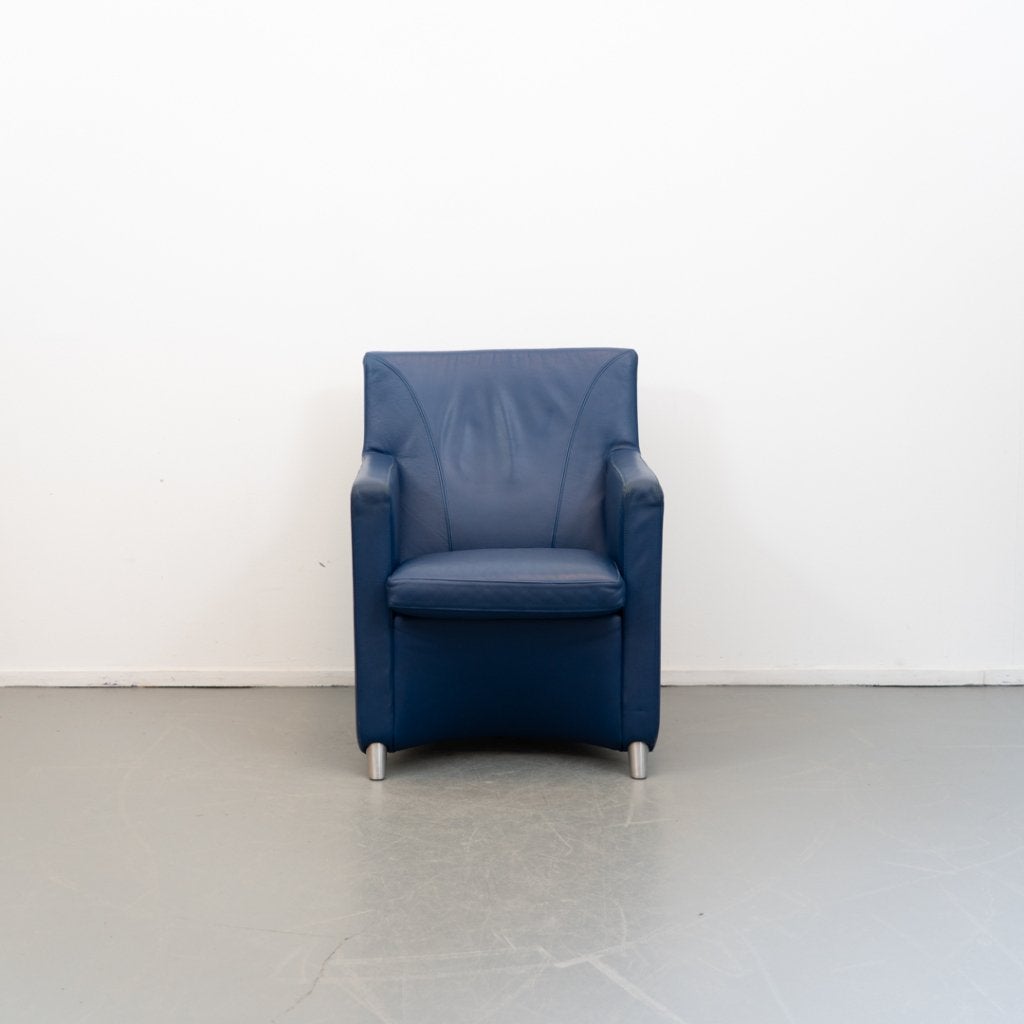 3x Leolux Dolcinea Fauteuil Blauw Leer - Chroom, Huis en Inrichting, Fauteuils, Niet ingevuld, Gebruikt, Minder dan 75 cm, Niet ingevuld