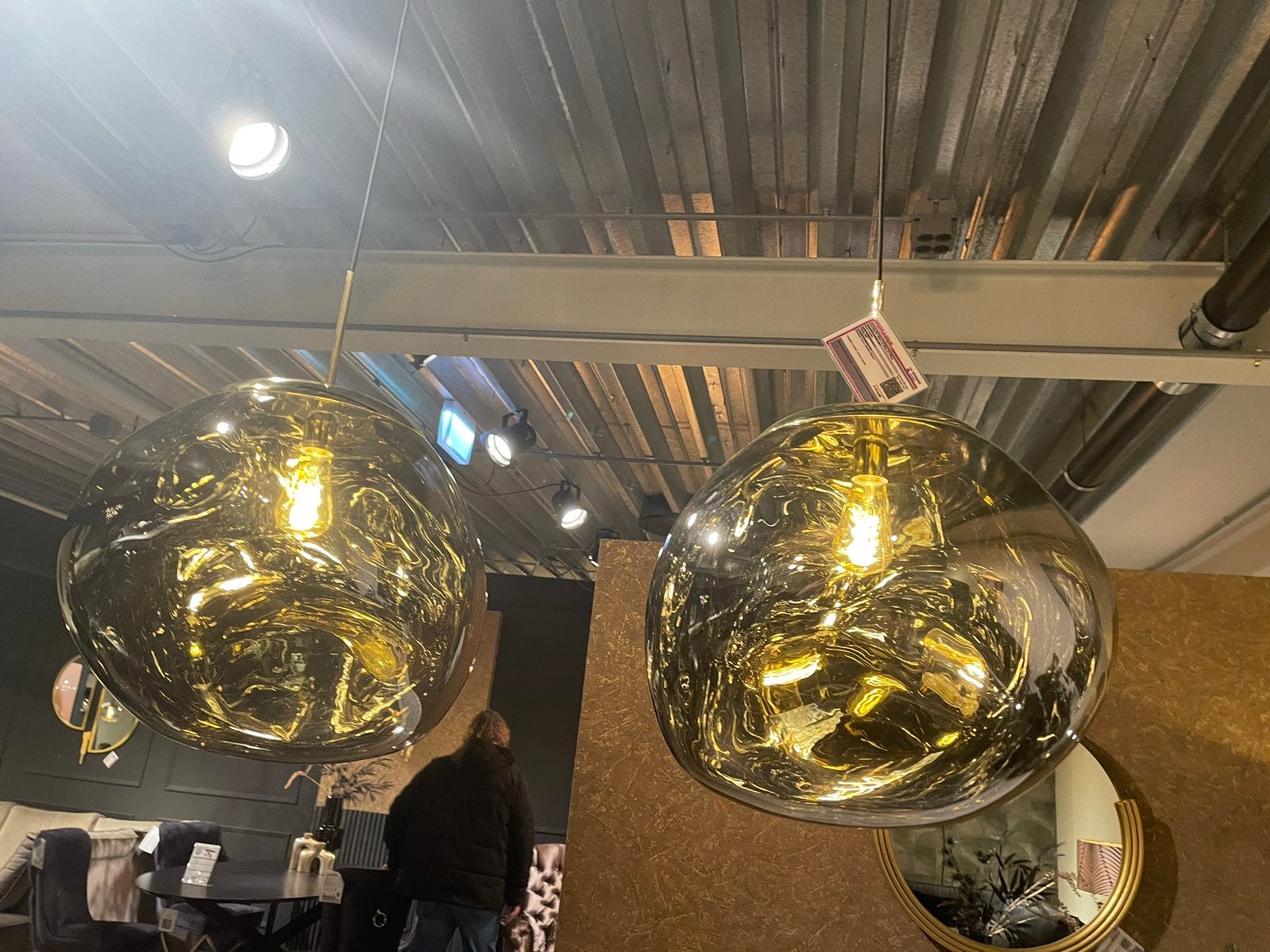 NIEUWE Moderne hanglamp amber/smoke glas, dimbaar, Huis en Inrichting, Lampen | Hanglampen, Ophalen of Verzenden, Nieuw, Glas