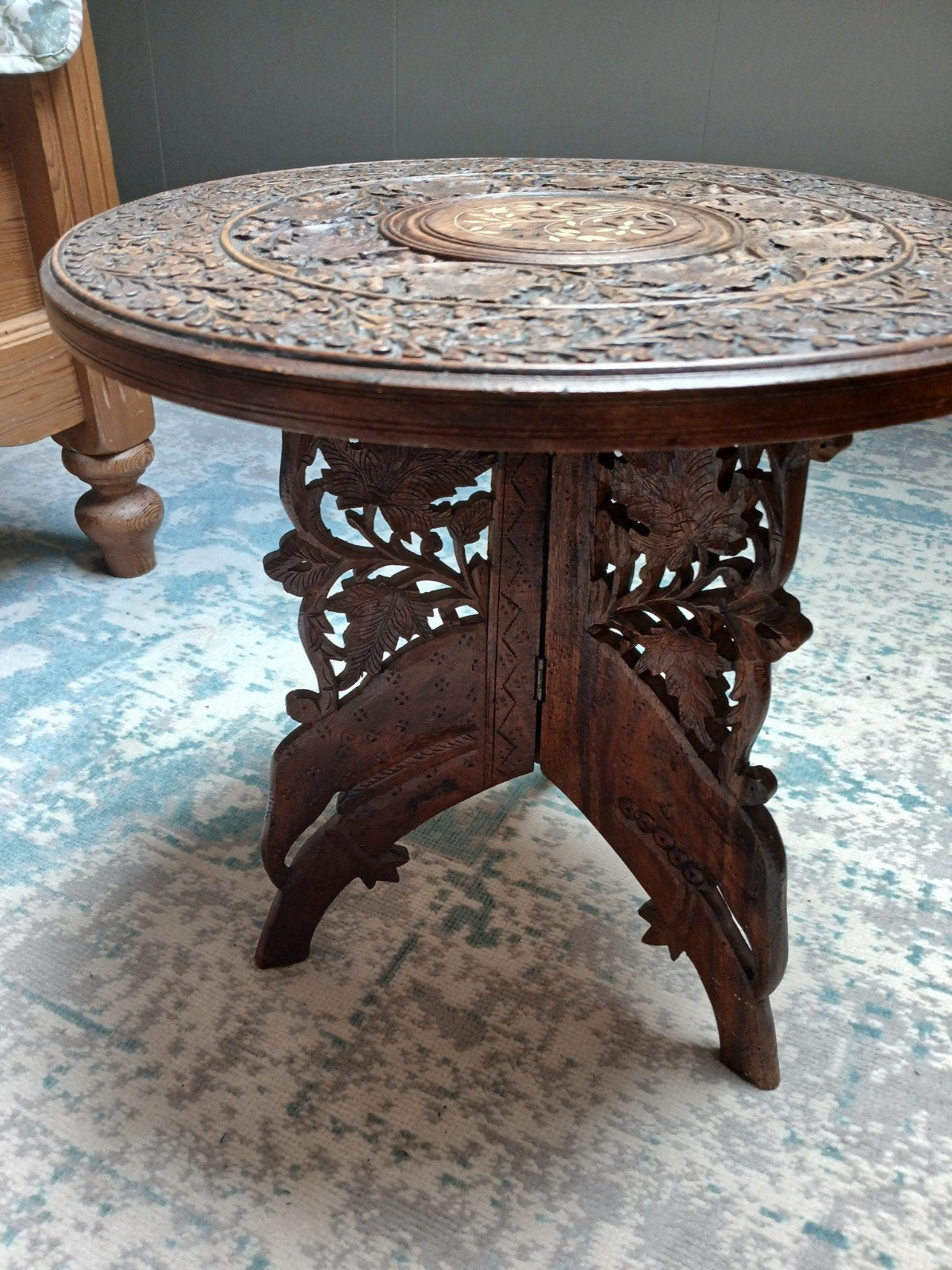 Indiase Bijzettafel - Handgesneden Hout, Ophalen of Verzenden