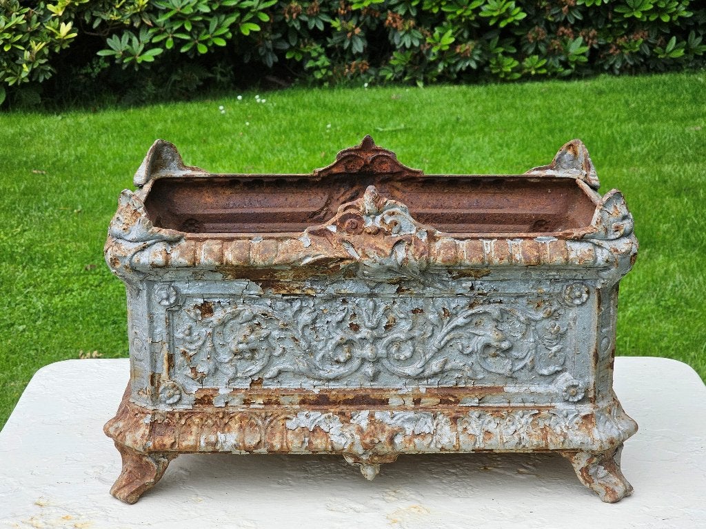 Grote antieke Franse gietijzeren JARDINIÈRE plantenbak tuin, Tuin en Terras, Bloembakken en Plantenbakken, Ophalen, Gebruikt, Minder dan 30 cm
