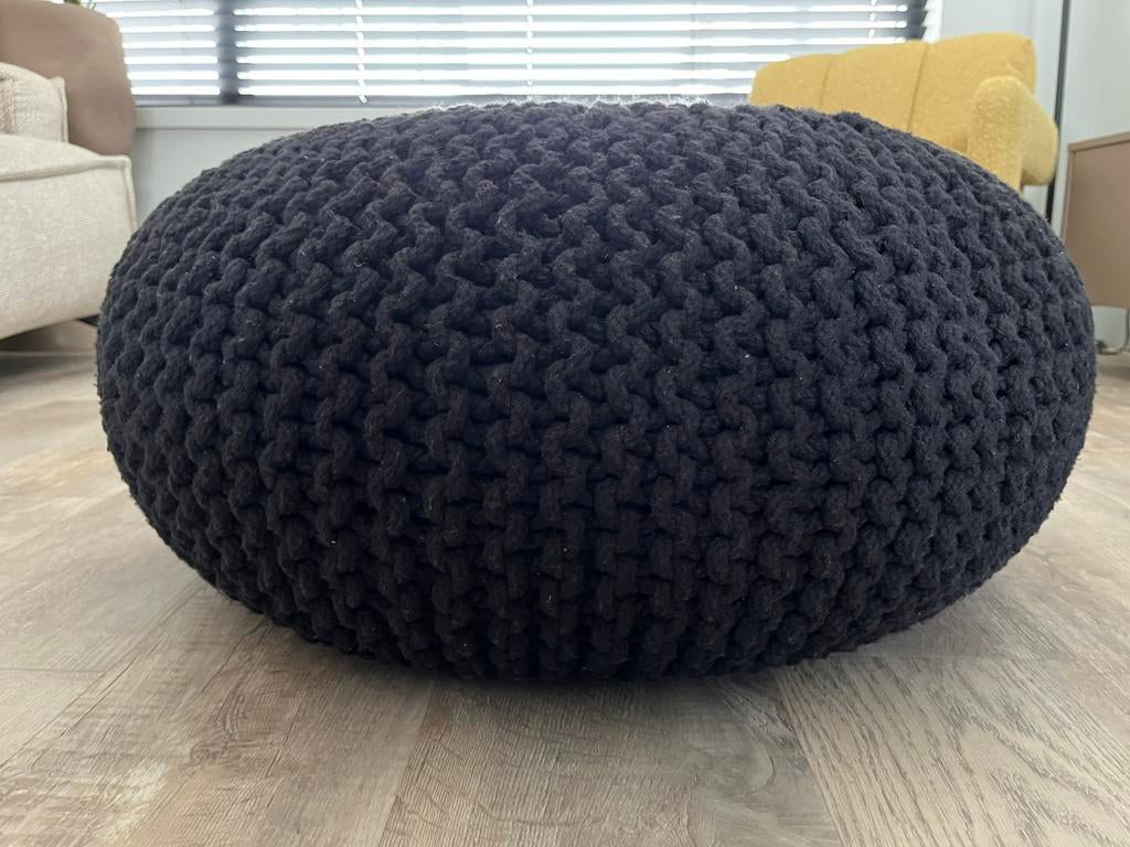 Knitted poef, zwart, Label 51, rond 70cm, Ophalen, Zo goed als nieuw, Rond, 50 tot 75 cm