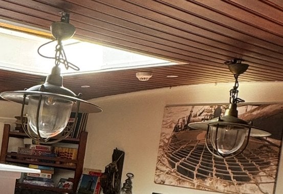 Messing scheeps hanglampen 3x, Ophalen, Zo goed als nieuw, Overige materialen, Zeilboot hanglampen