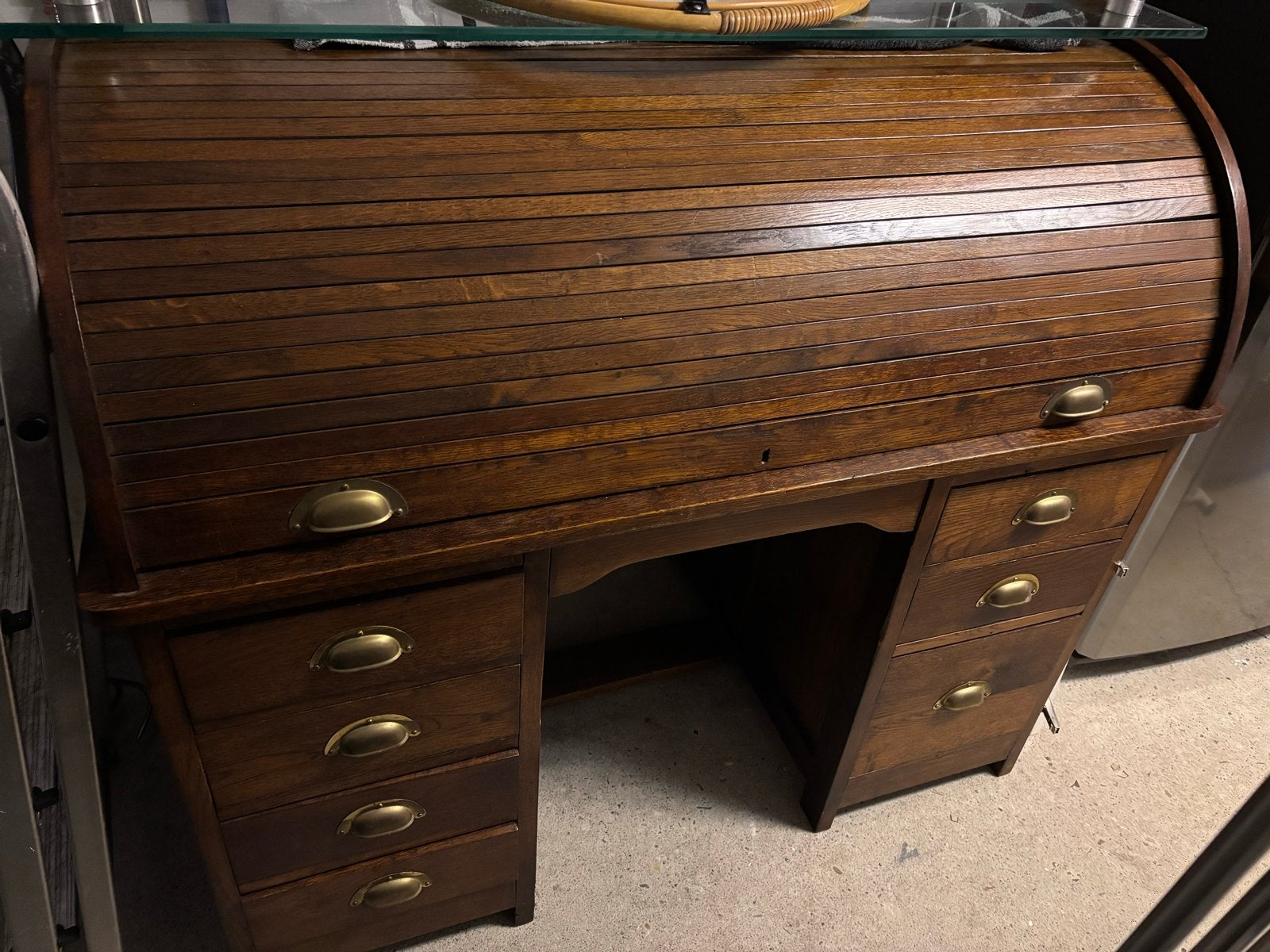 Antiek cilinderbureau van eikenhout, Ophalen of Verzenden