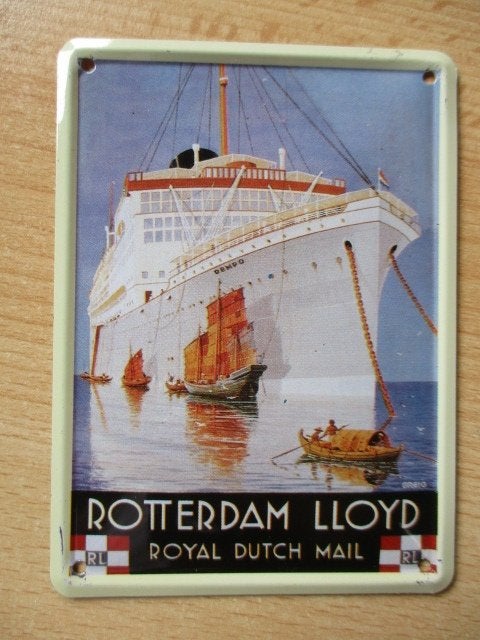 Blikken wandbordje Rotterdam LLoyd Royal Dutch Mail 11x8cm, Ophalen of Verzenden, Zo goed als nieuw, Overige typen