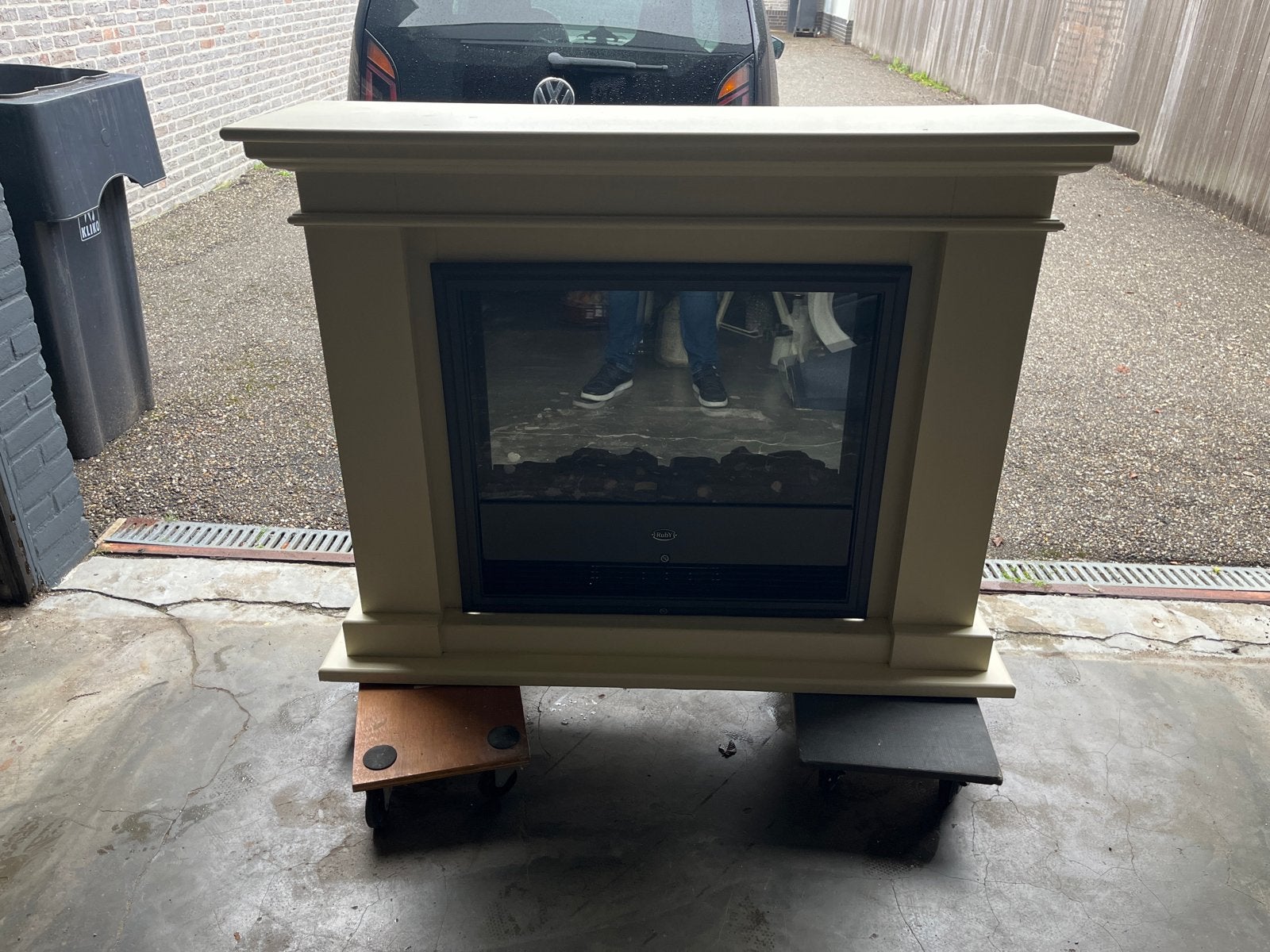 Sfeervolle schouw met elektrische haard en warmtefunctie, Ophalen, Gebruikt, Vrijstaande haard, Elektrische haard