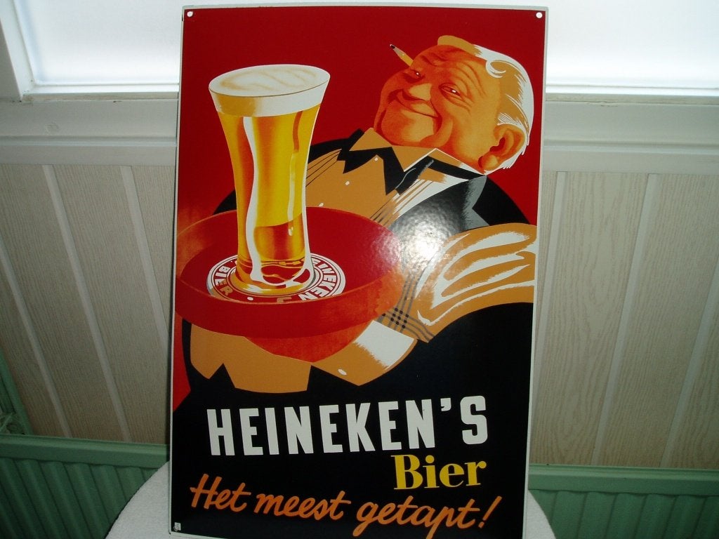 heineken bord Emaille, Verzamelen, Ophalen of Verzenden, Gebruikt, Reclamebord