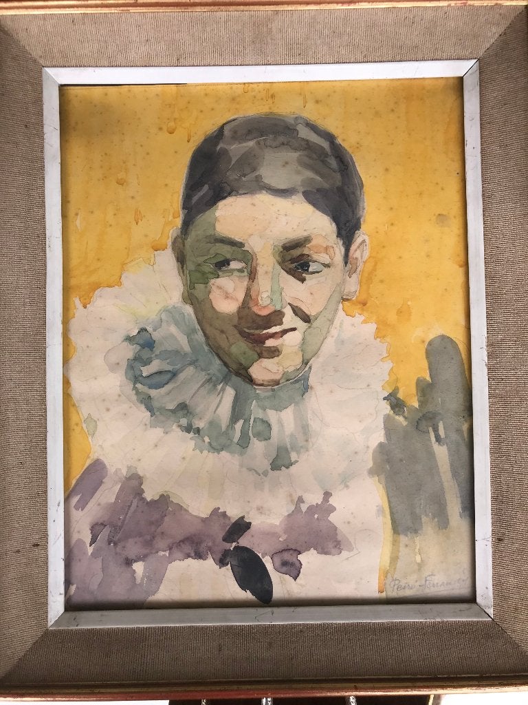 spaanse school aquarel pierrot, Antiek en Kunst, Kunst | Schilderijen | Klassiek, Portret of Personen, Expressionistisch, Ophalen of Verzenden