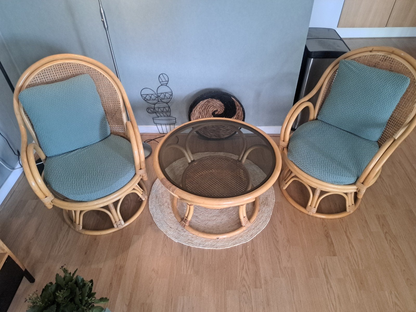 Vintage rotan fauteuils met tafel, Ophalen of Verzenden