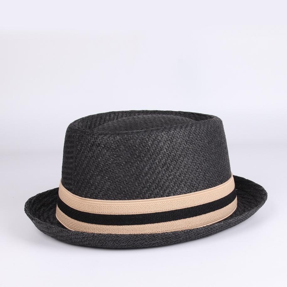 Zwarte stro pork pie hoed / heren dames zomer strand bowler, Verzenden, Nieuw, 58 of 59 cm (L, 7¼ of ⅜ inch), Hoed