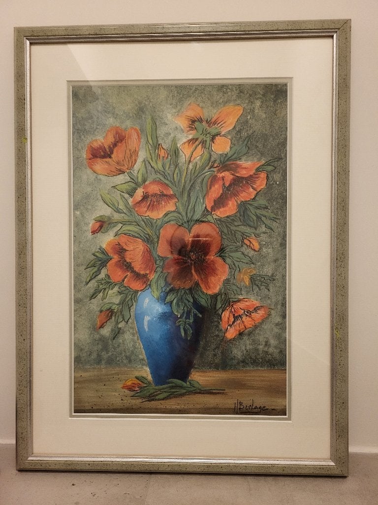 Pasteltekening in fraaie lijst, Overige stijlen, Stilleven, Ophalen of Verzenden, Papier