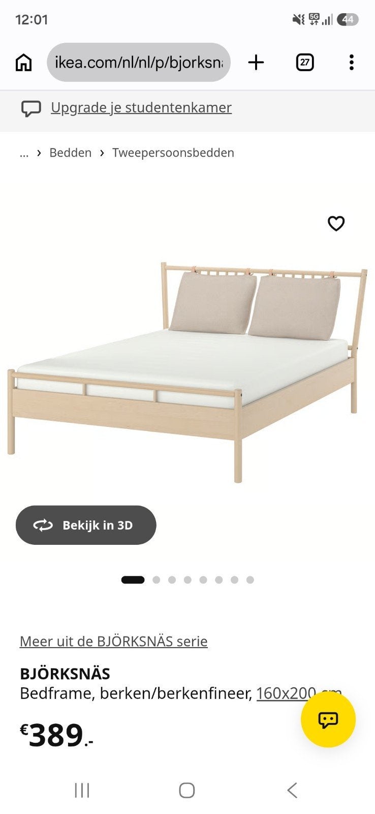 tweepersoonsbed 160 breed als nieuw Bjorknas Ikea, Beige, Tweepersoons, Ophalen of Verzenden, Zo goed als nieuw