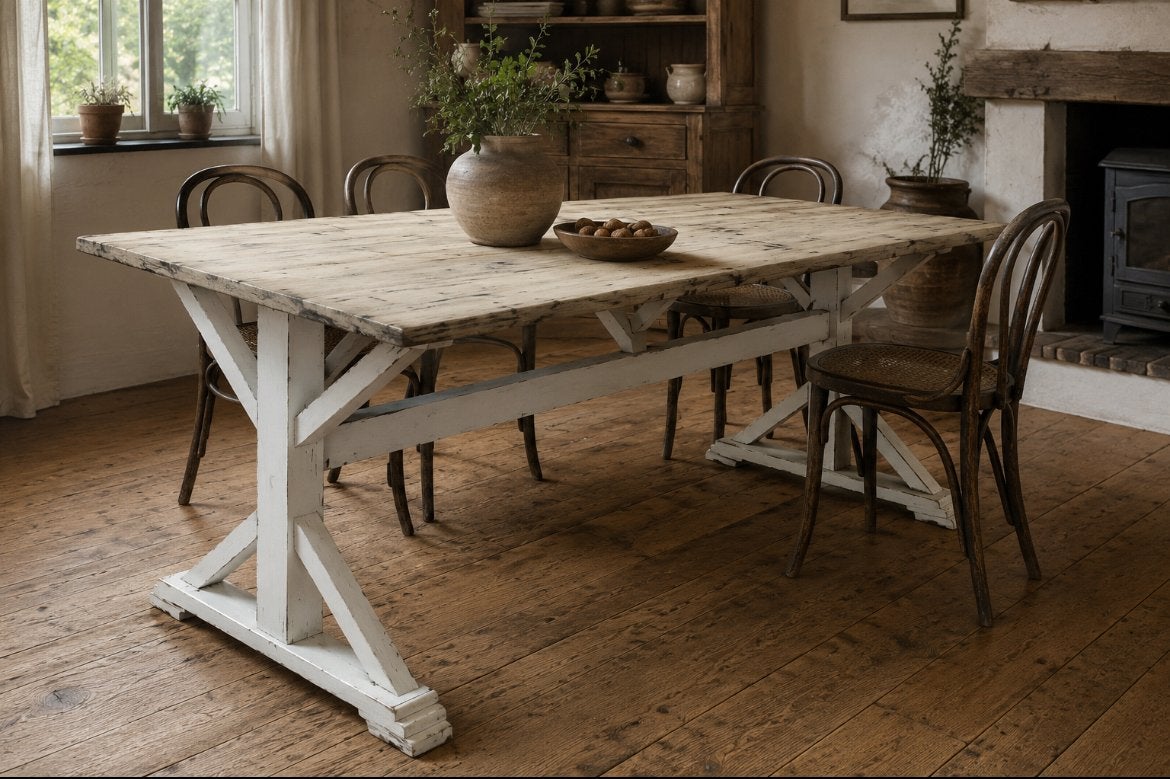 Franse antiek kloostertafel met kruispoten, Ophalen