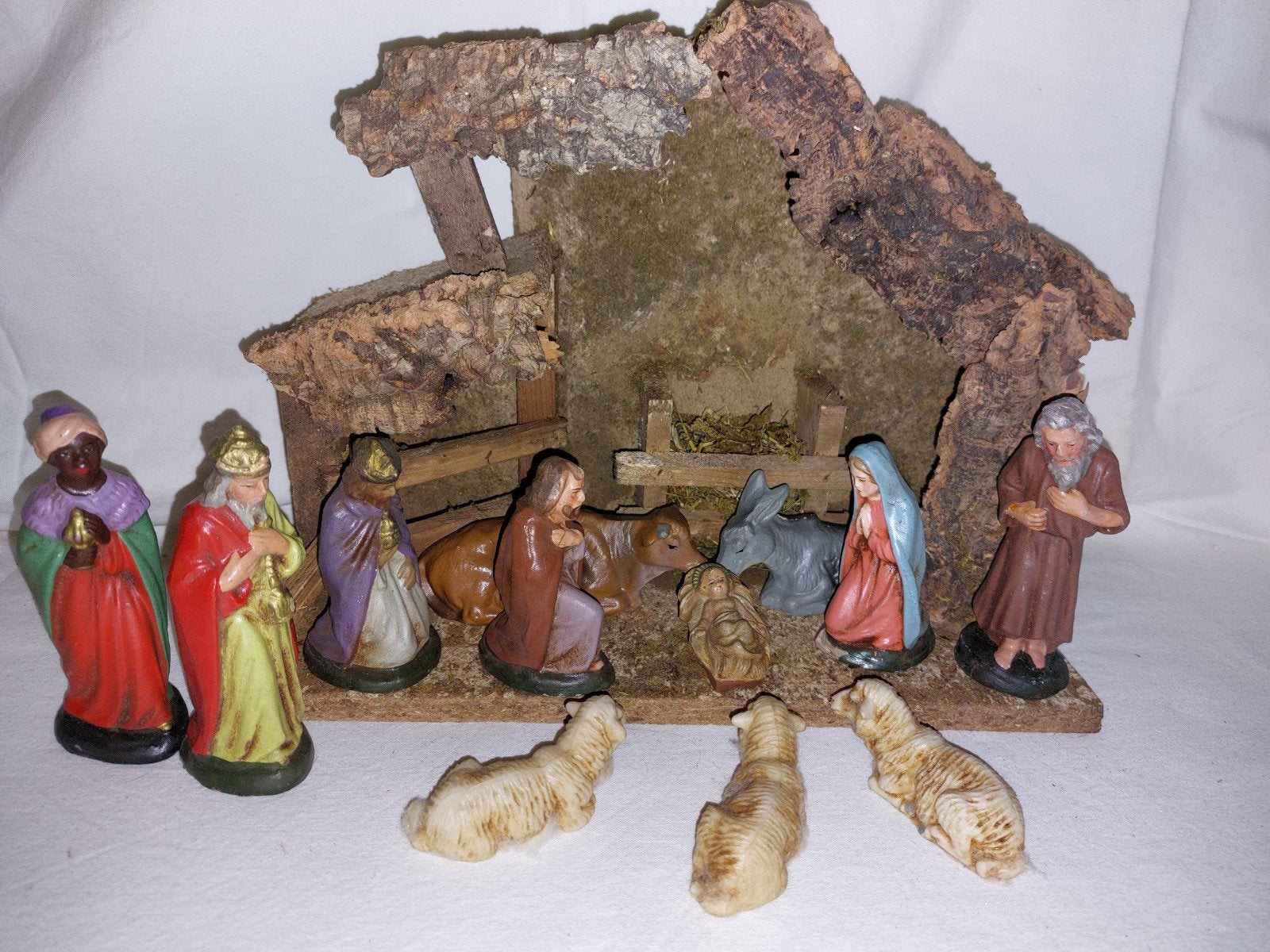 Papier maché Marolin kerstgroep met stal 11 cm, Diversen, Ophalen of Verzenden