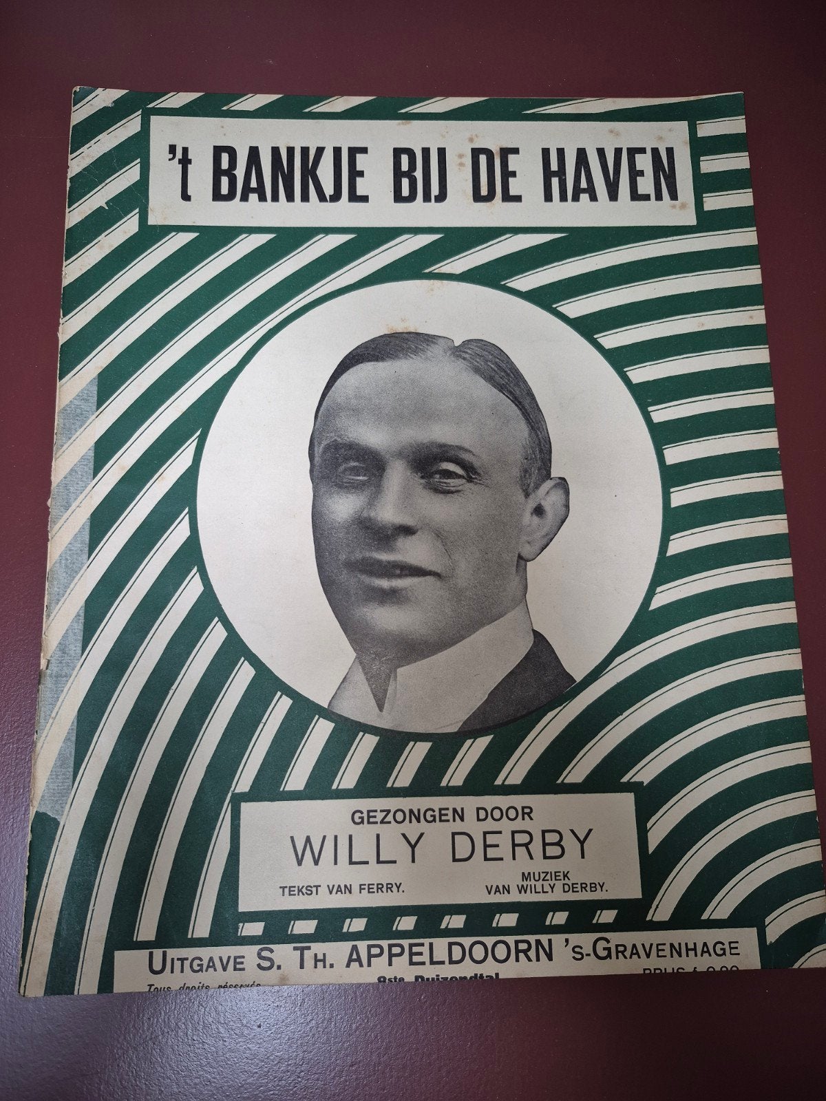 Oude bladmuziek: 't Bankje bij de Haven - Willy Derby, Piano, Gebruikt, Ophalen of Verzenden, Artiest of Componist