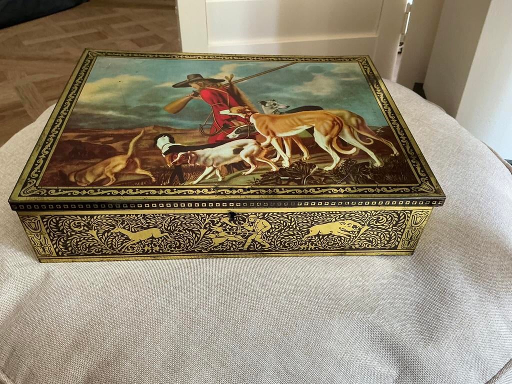 Brocant blik met hazewindhond,greyhound,galgo,whippet, Ophalen, Gebruikt, Overige
