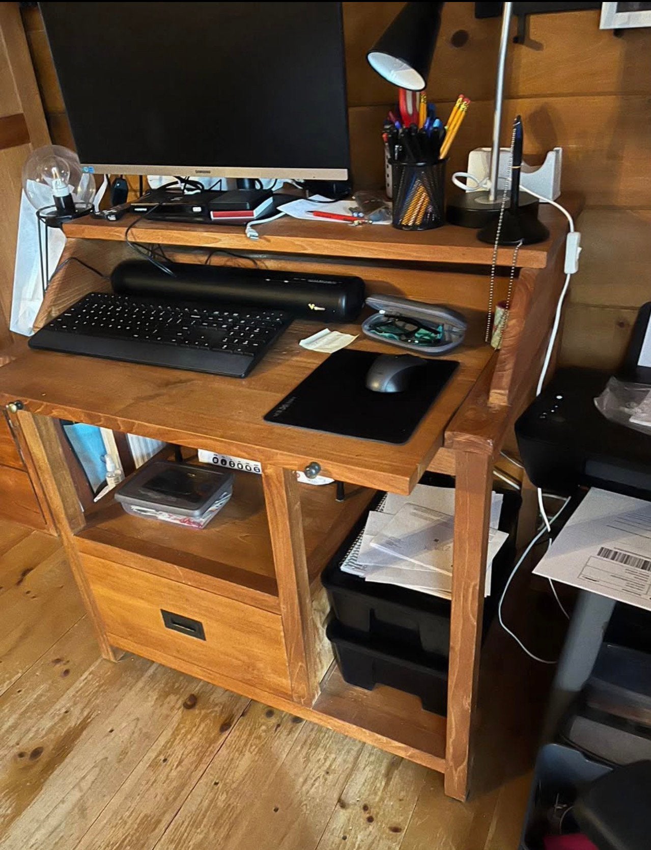 Teakhouten computermeubel, Huis en Inrichting, Ophalen, Gebruikt