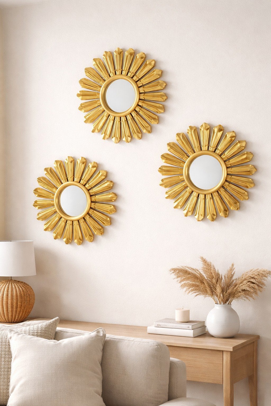 Relaxdays Zonnespiegel Set 3 Stuks Goud Wandspiegel Nieuw, Huis en Inrichting, Woonaccessoires | Spiegels, Minder dan 50 cm, .