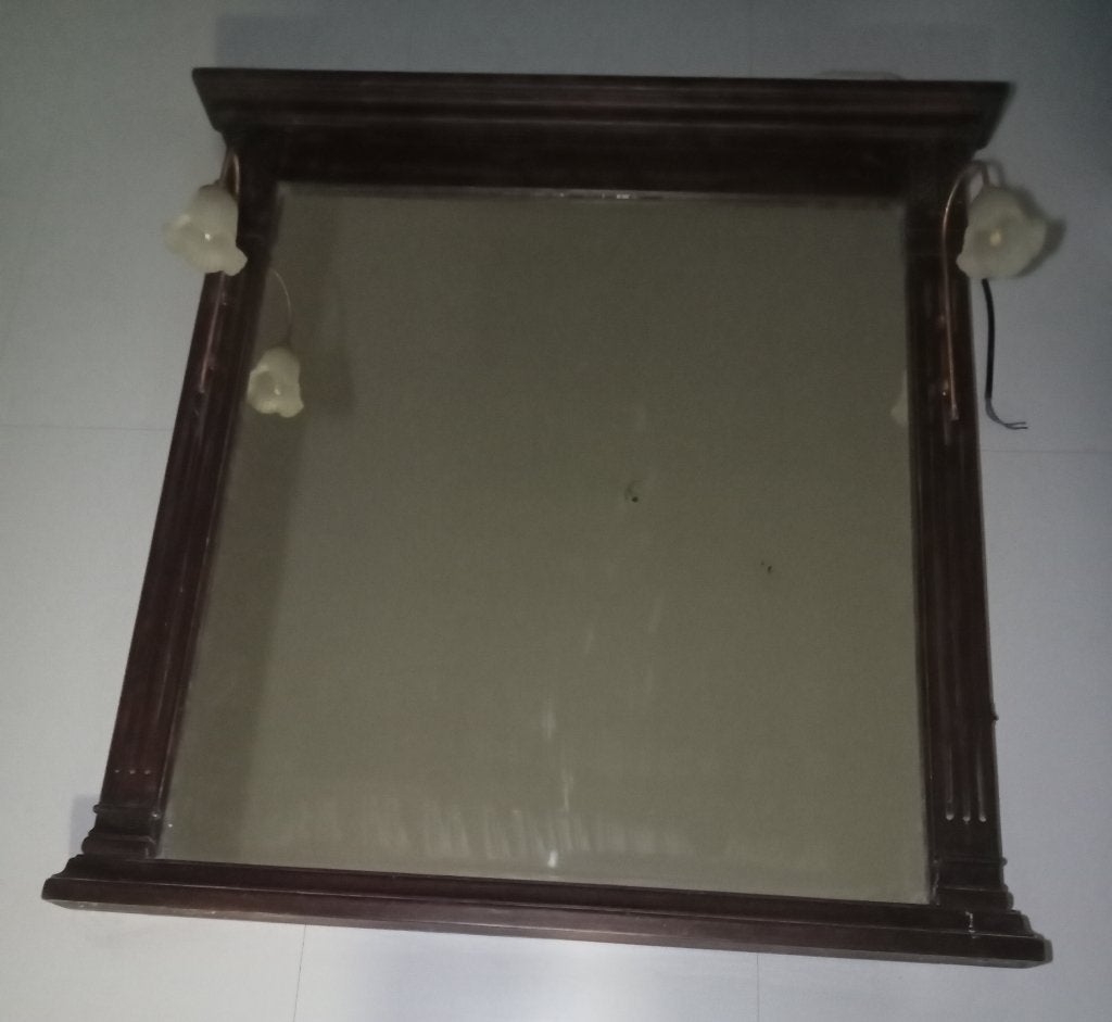 BROCANTE SPIEGEL MET 2 KELK LAMPEN 88 X 91, Ophalen, Gebruikt, 75 tot 100 cm, Minder dan 100 cm