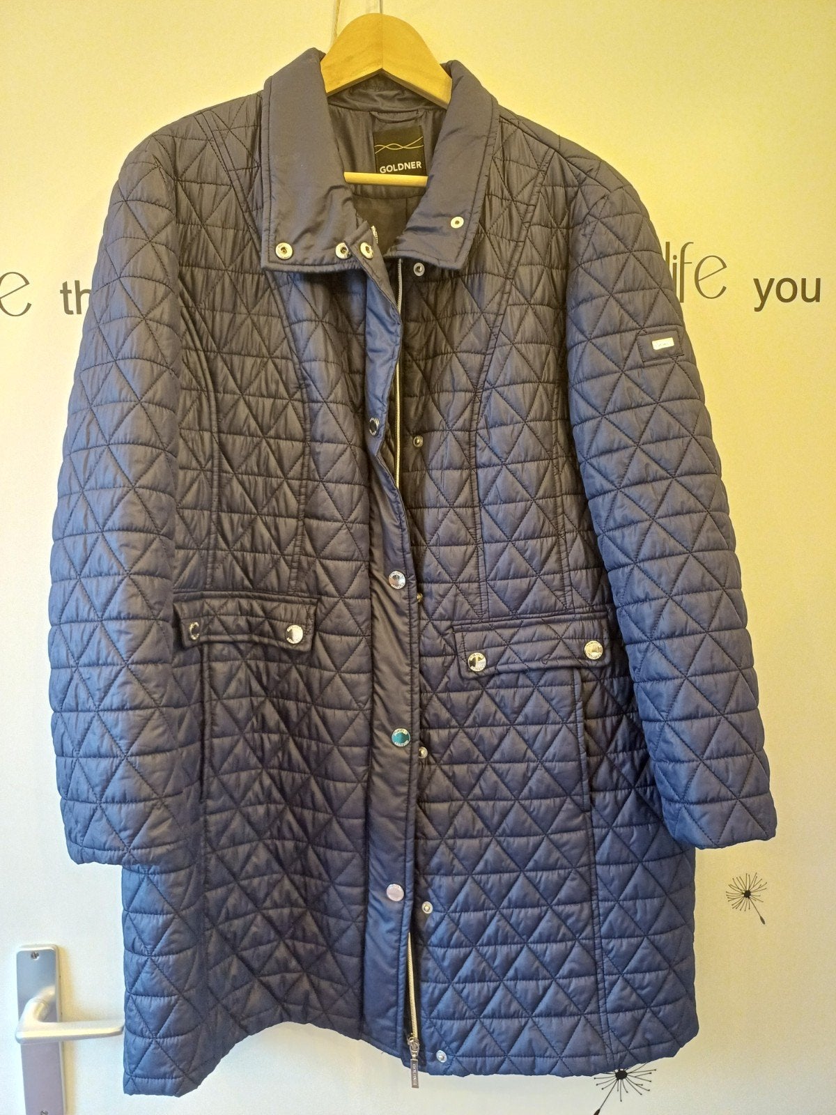 Gewatteerde korte voor-en najaarsmantel, Atelier Goldner, Blauw, Maat 42/44 (L), Ophalen of Verzenden, Zo goed als nieuw