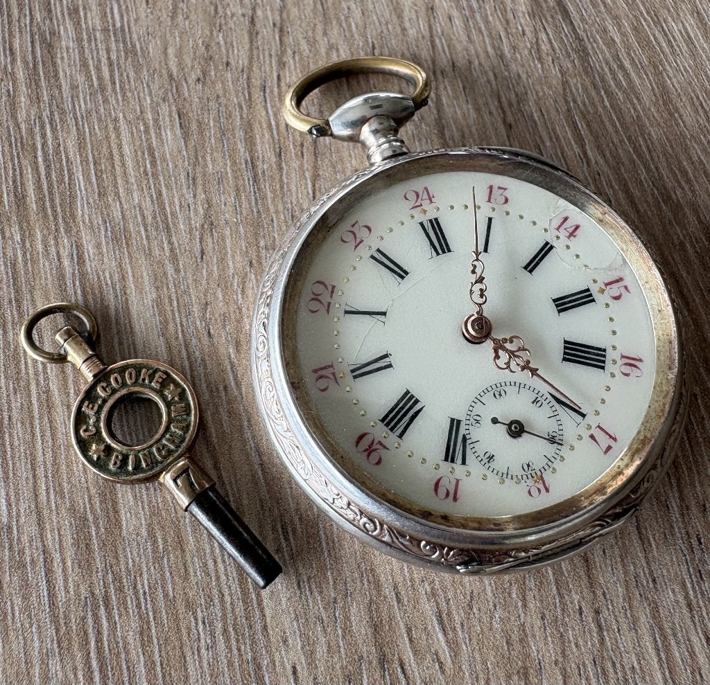 Antiek Zilveren (0.800) Zakhorloge – Zwitsers, ca. 1890, Overige merken, Zakhorloge, Verzenden, Voor 1900