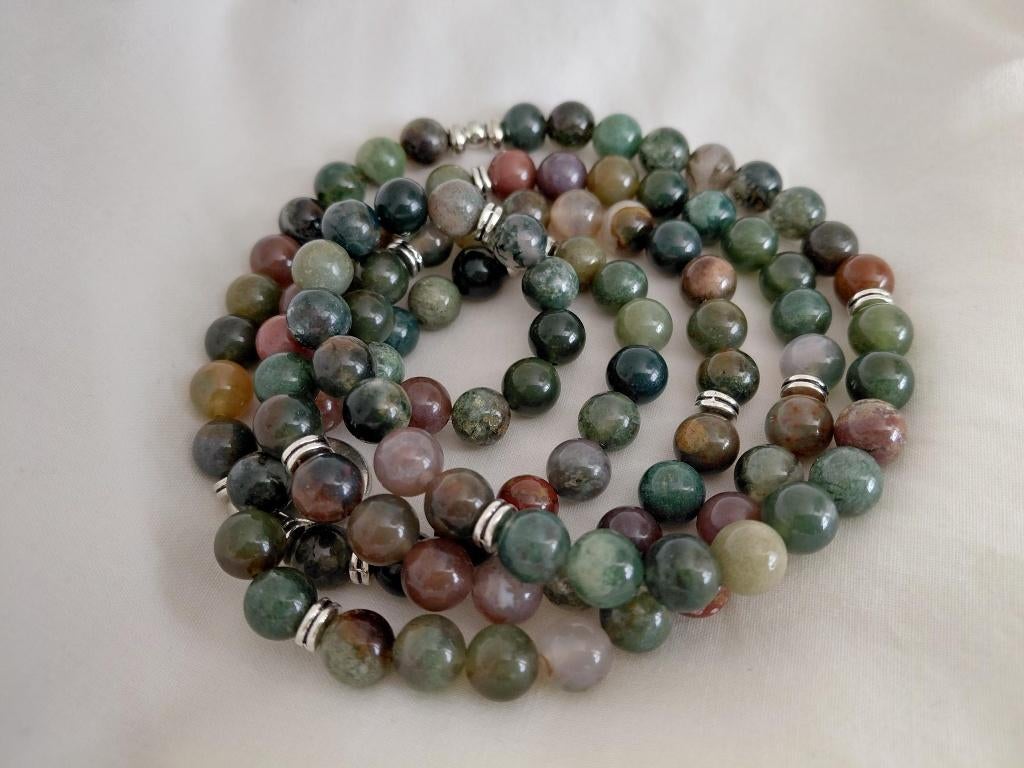 Mala ketting - edelsteen kralen - India agaat, Sieraden, Tassen en Uiterlijk, Kettingen, Ophalen of Verzenden, Nieuw, Groen, Overige materialen