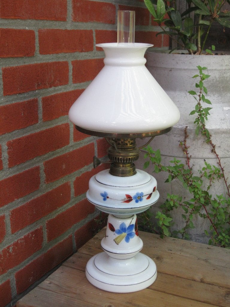 Opaline Olielamp Mond Geblazen Antiek, Ophalen