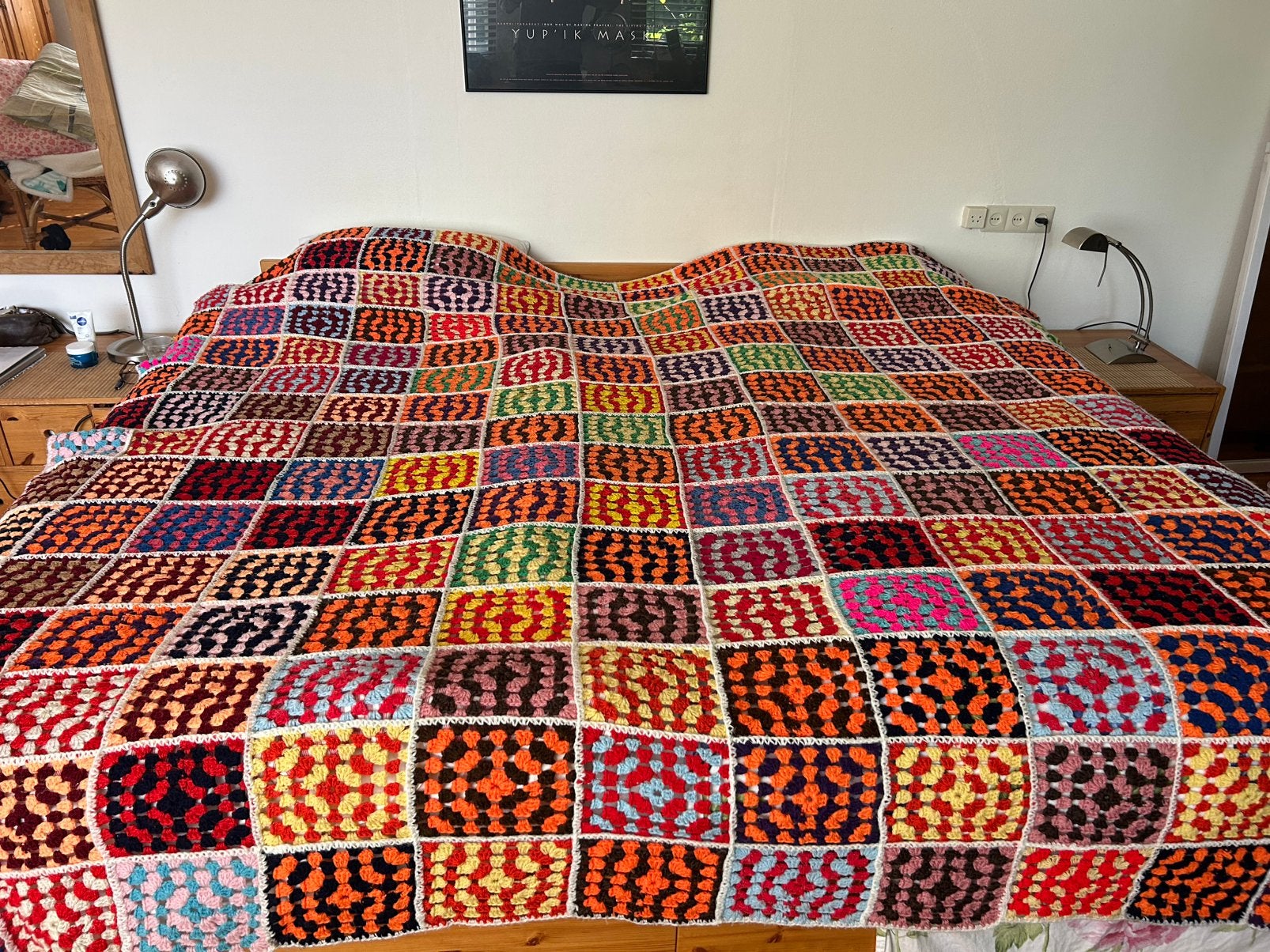 XL Handgemaakte Patchwork Sprei/ Plaid (220 x 232 cm), Huis en Inrichting, Ophalen of Verzenden, Gebruikt, Meerkleurig