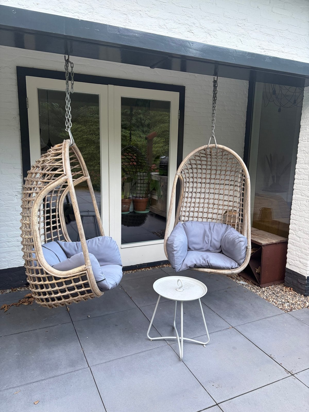 Set van 2 rotan hangstoelen met kussens, Tuin en Terras, Ophalen, Gebruikt, Rotan