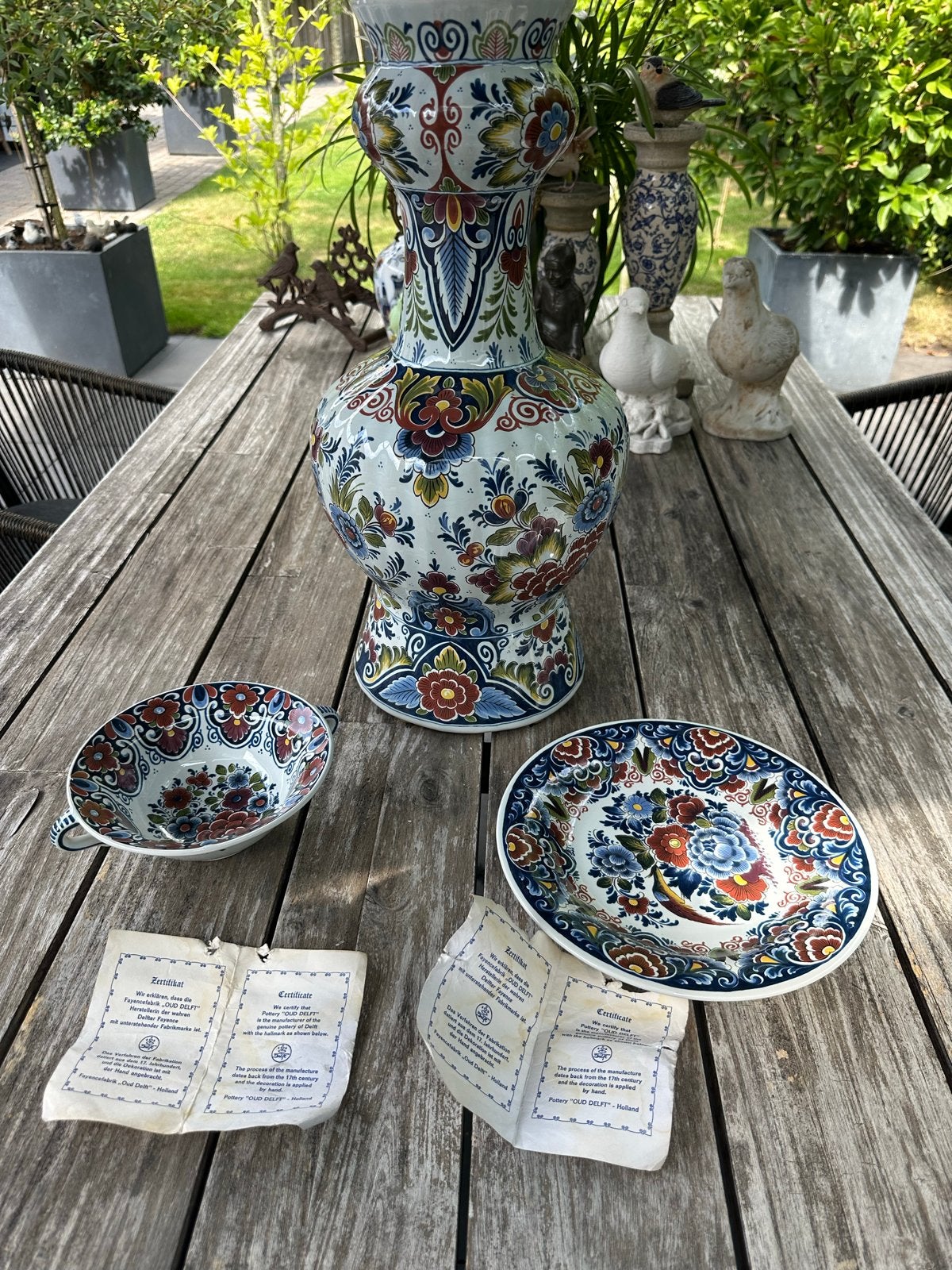 Oud Delft aardewerk set: vaas, kom en schaal, Ophalen of Verzenden