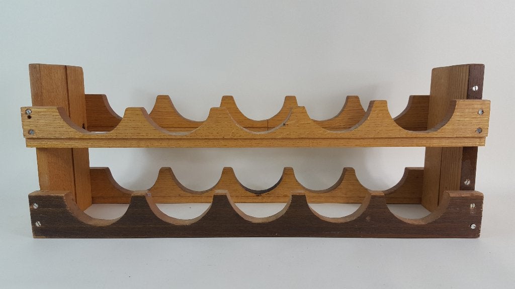 Vintage staand houten wijnrek voor 10 flessen. S6, Tweedehands verkoop, Tweedehands verkoop, Gebruikt, Ophalen of Verzenden
