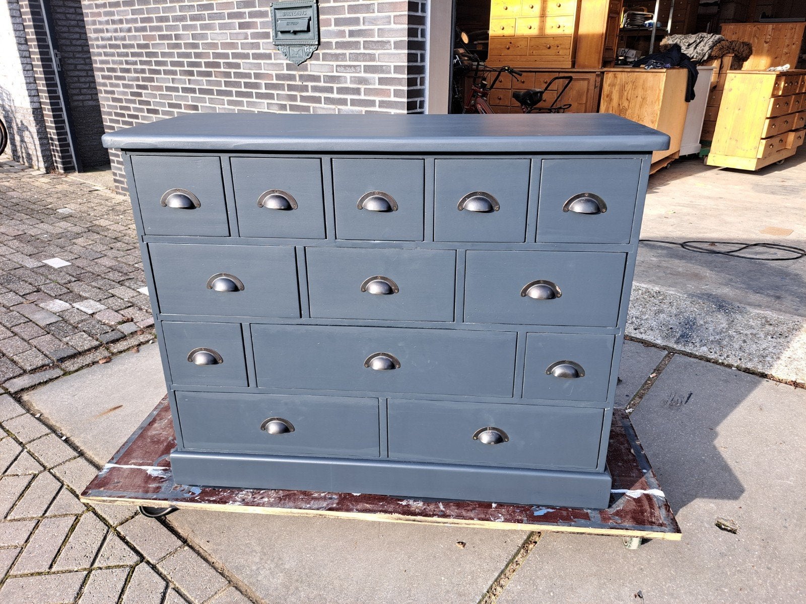 Grenen grijze ladekast refurbished, Huis en Inrichting, Kasten | Ladekasten, Gebruikt, 100 tot 150 cm, 25 tot 50 cm, Grenenhout