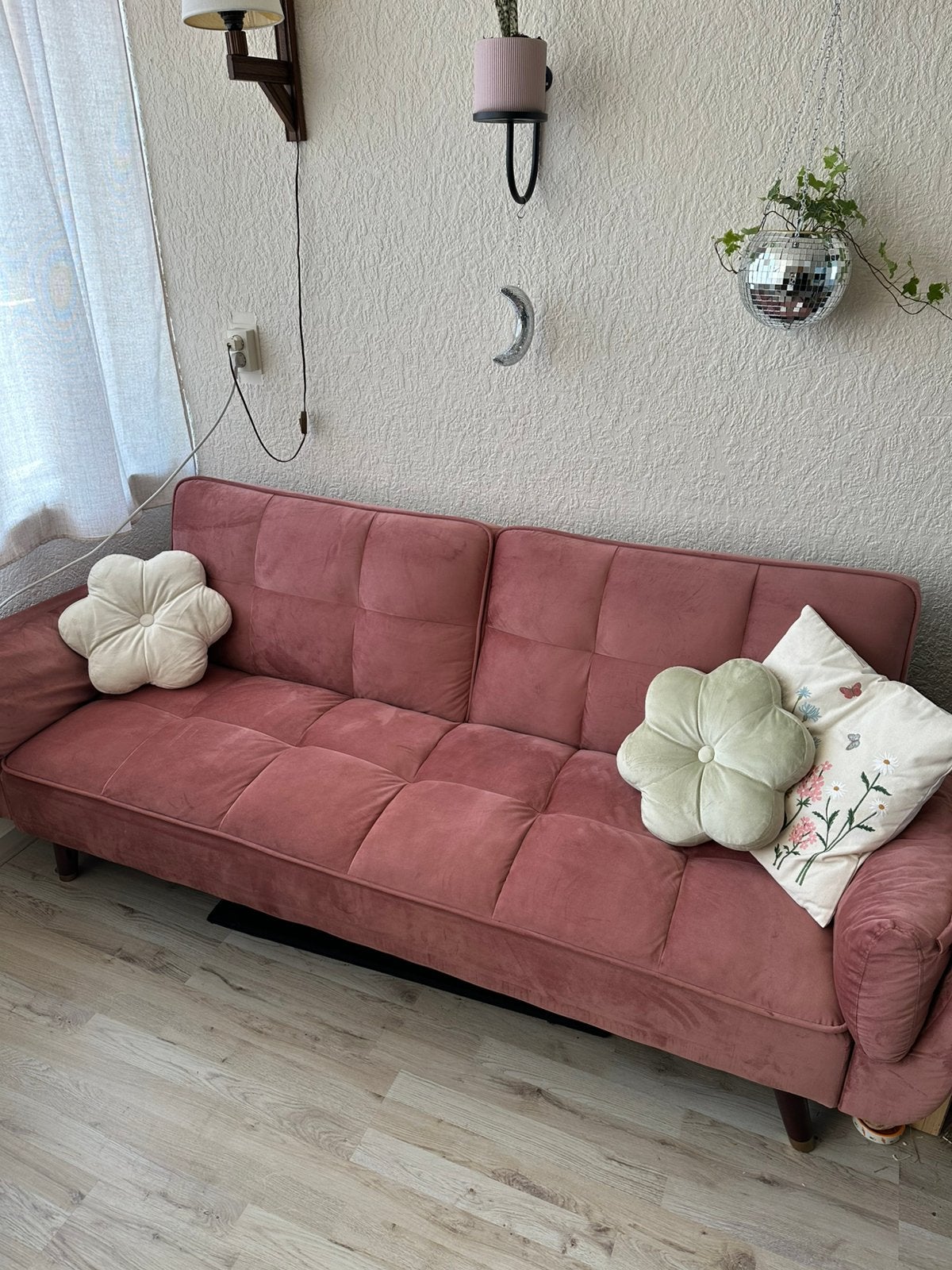 Oud roze bank met verstelbare rugleuning, Huis en Inrichting, Ophalen, Driepersoons, 75 tot 100 cm, Zo goed als nieuw