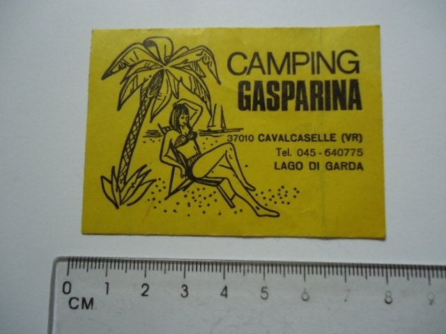sticker oud GARDA Meer Italie camping Gasparina pinup italy, Verzenden, Zo goed als nieuw, Bedrijf of Vereniging