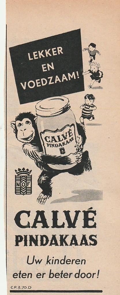 Retro reclame 1951 Calvé pindakaas aapje gaat er van door, Verzenden, Overige typen