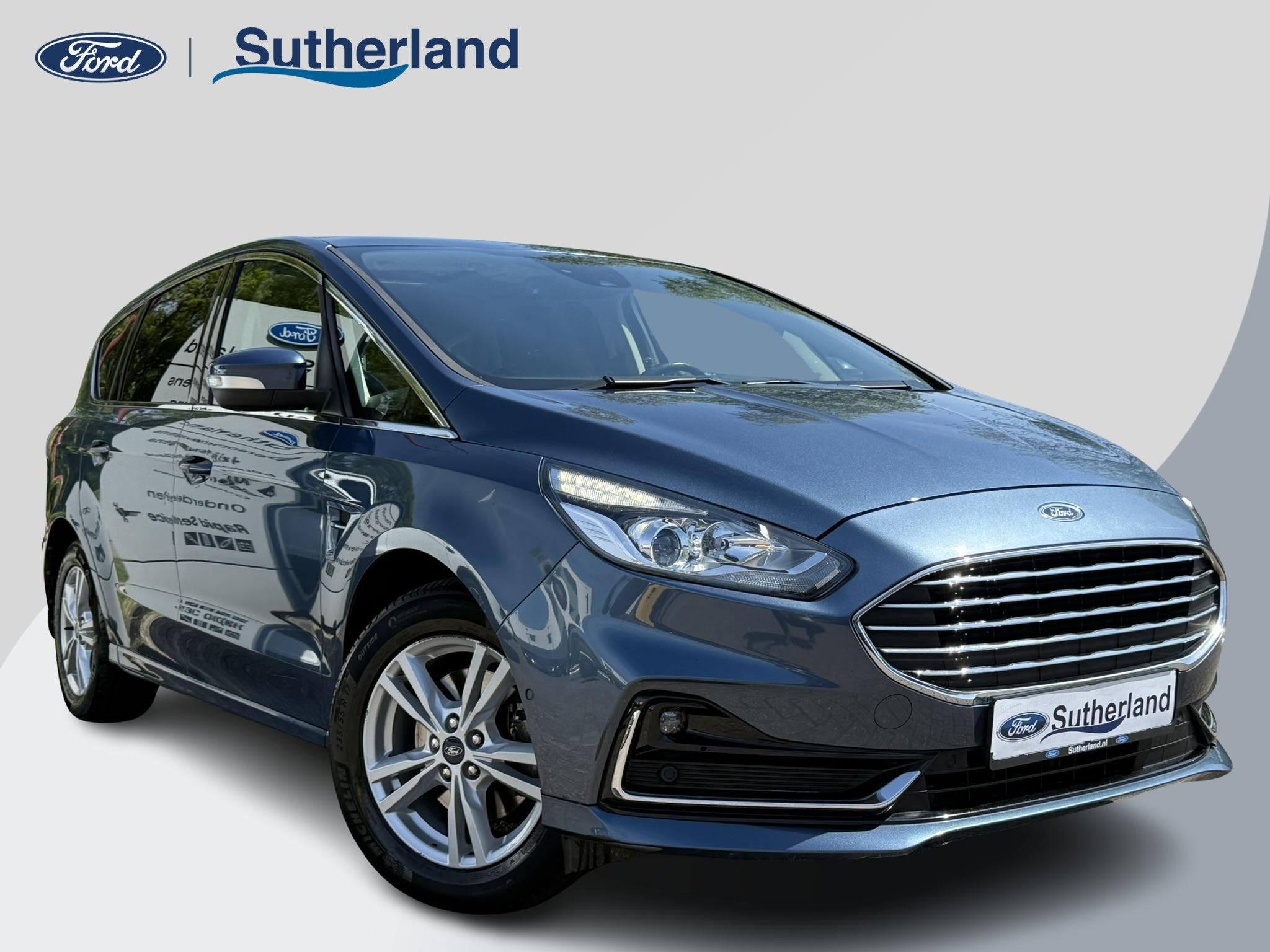 Ford S-Max 2.5 FHEV Titanium 7pers 190pk | Panoramadak | Ach, Auto's, Stof, Gebruikt, Blauw, 7 stoelen