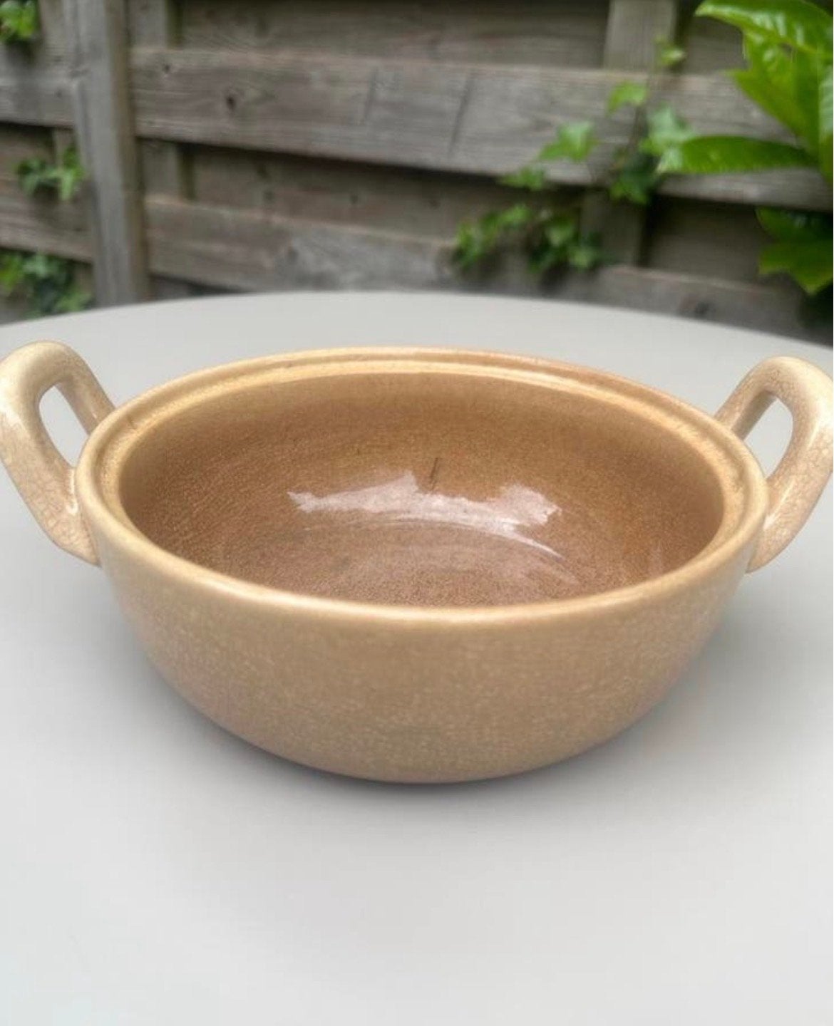 Vintage Aardewerken Ovenschaal - Zandkleur Craquelé, Antiek en Kunst, Ophalen of Verzenden