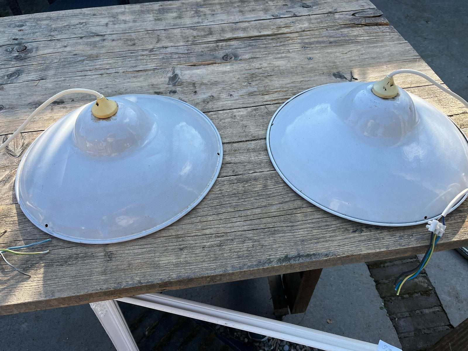 Set van 2 vintage industriële lampenkappen, Ophalen, Gebruikt, Metaal, E27 (groot)