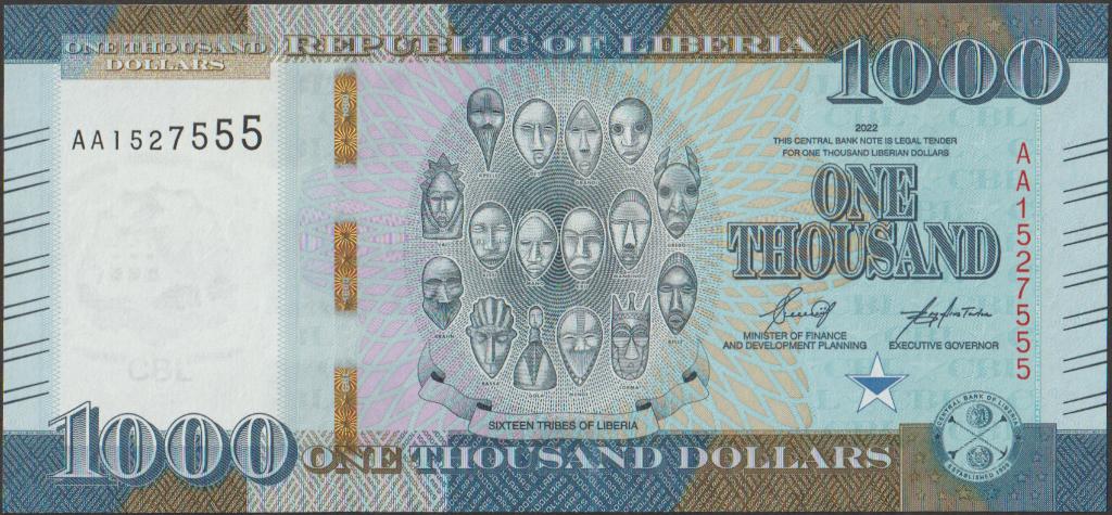 Liberia 1000 dollars 2022 UNC p.43 (# 139), Verzenden, Overige landen, Los biljet